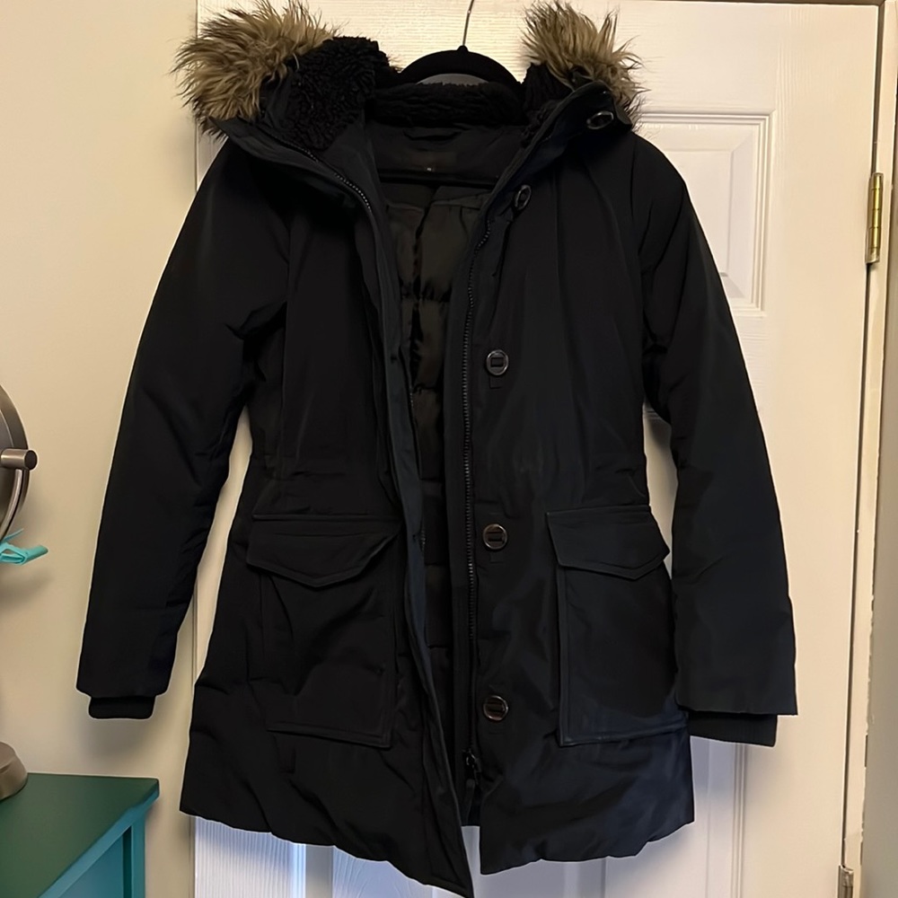 Black parka winter coat